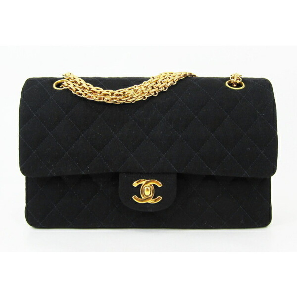 CHANEL Quilted Jersey Chain Shoulder Bag Black